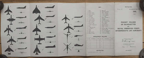 Royal Observer Corps Pocket silhouettes primary list aircraft 326L issue 4 Nov 1957 Royal Observer Corps Pocket silhouettes primary list aircraft 326L issue 4 Nov 1957