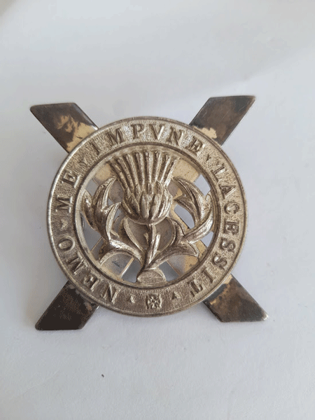Lowland Brigade cap badge white metal with lugs Lowland Brigade cap badge white metal with lugs