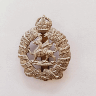 Monmouthshire Regiment Cap badge white metal on slider